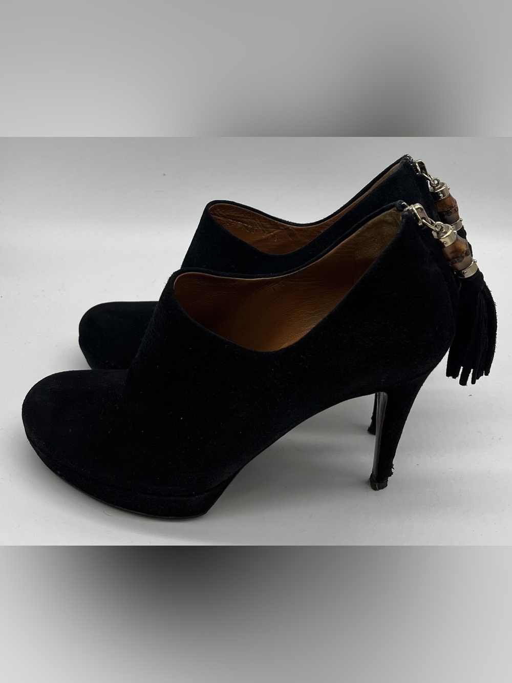 Gucci Black Suede Tassel Heel Booties